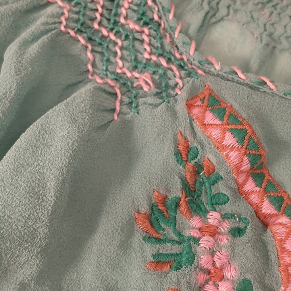 2 Silk Tops Aqua SS Peasant & Button Front Lon Slv - Picture 12 of 14